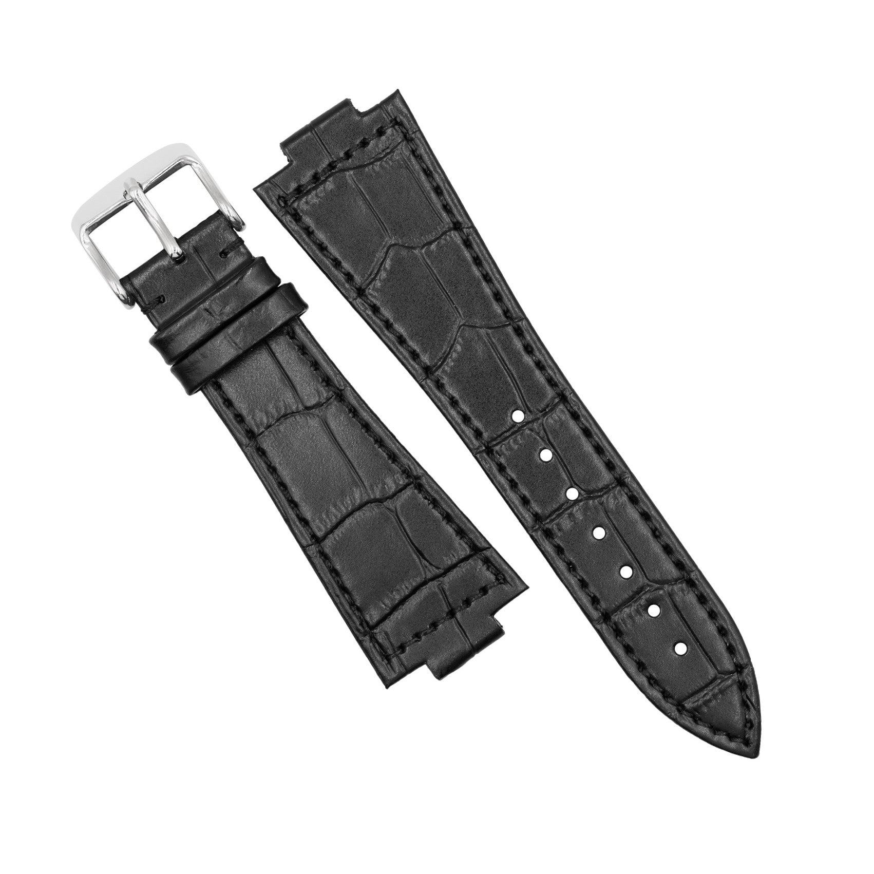 Genuine Croc Pattern Leather Watch Strap in Black (Tissot PRX 40/Chrono) - Nomad Watch Works MY