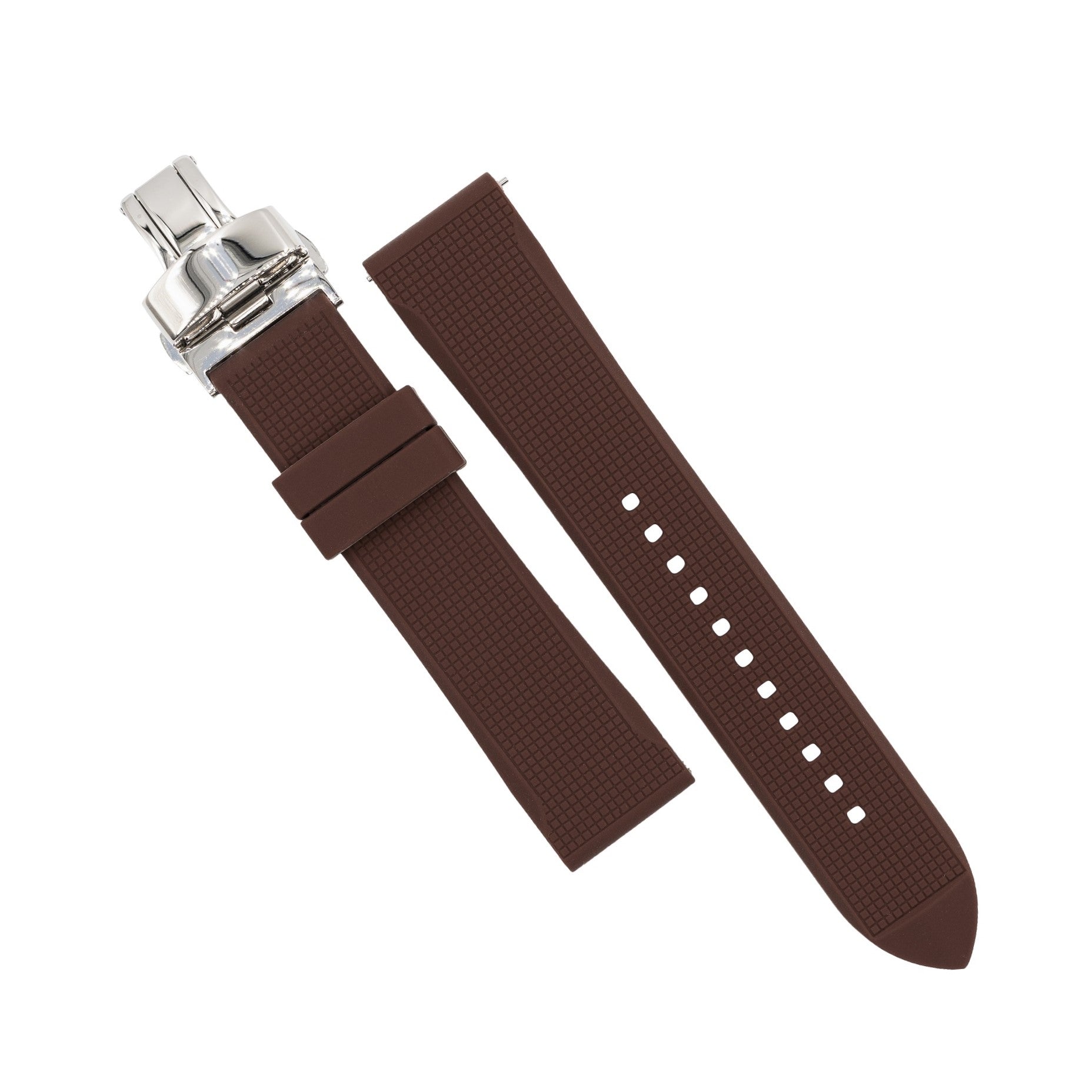 Silicone Rubber Strap w/ Butterfly Clasp in Brown (18mm) - Nomad Watch Works MY