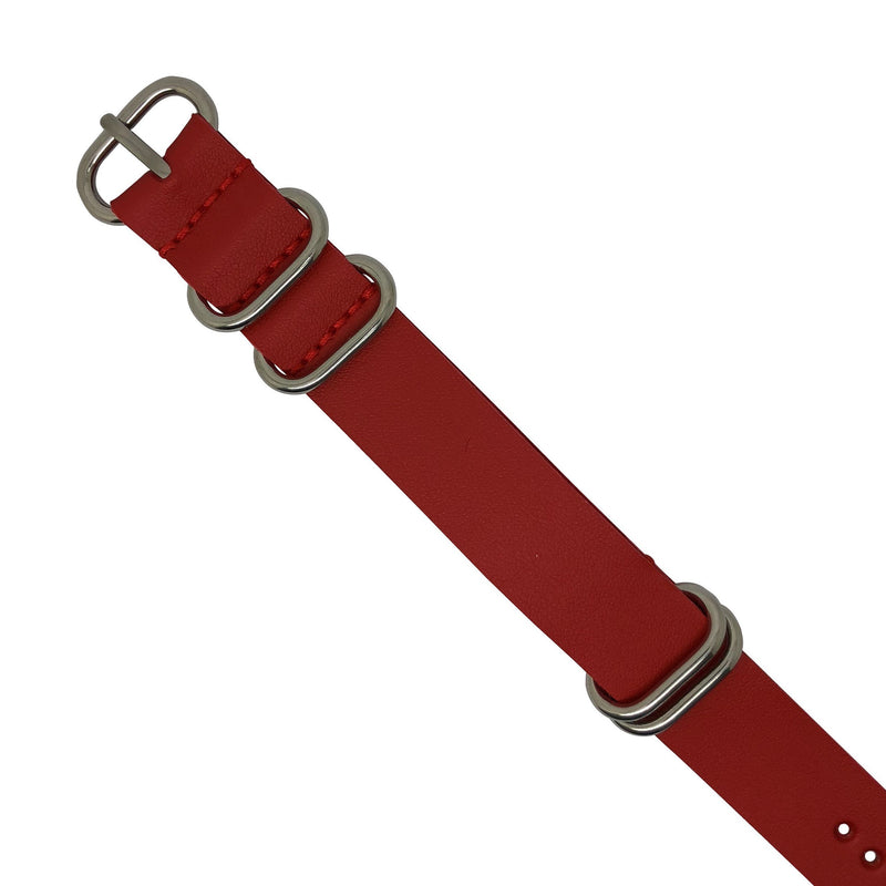 PU Leather Zulu Strap in Red with Silver Buckle (24mm) - Nomad Watch Works Malaysia