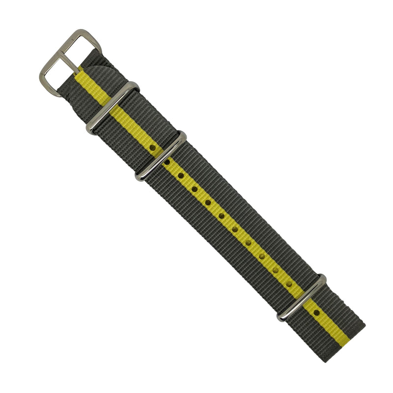 Premium Nato Strap in Grey Yellow with Polished Silver Buckle (20mm) - Nomad Watch Works Malaysia