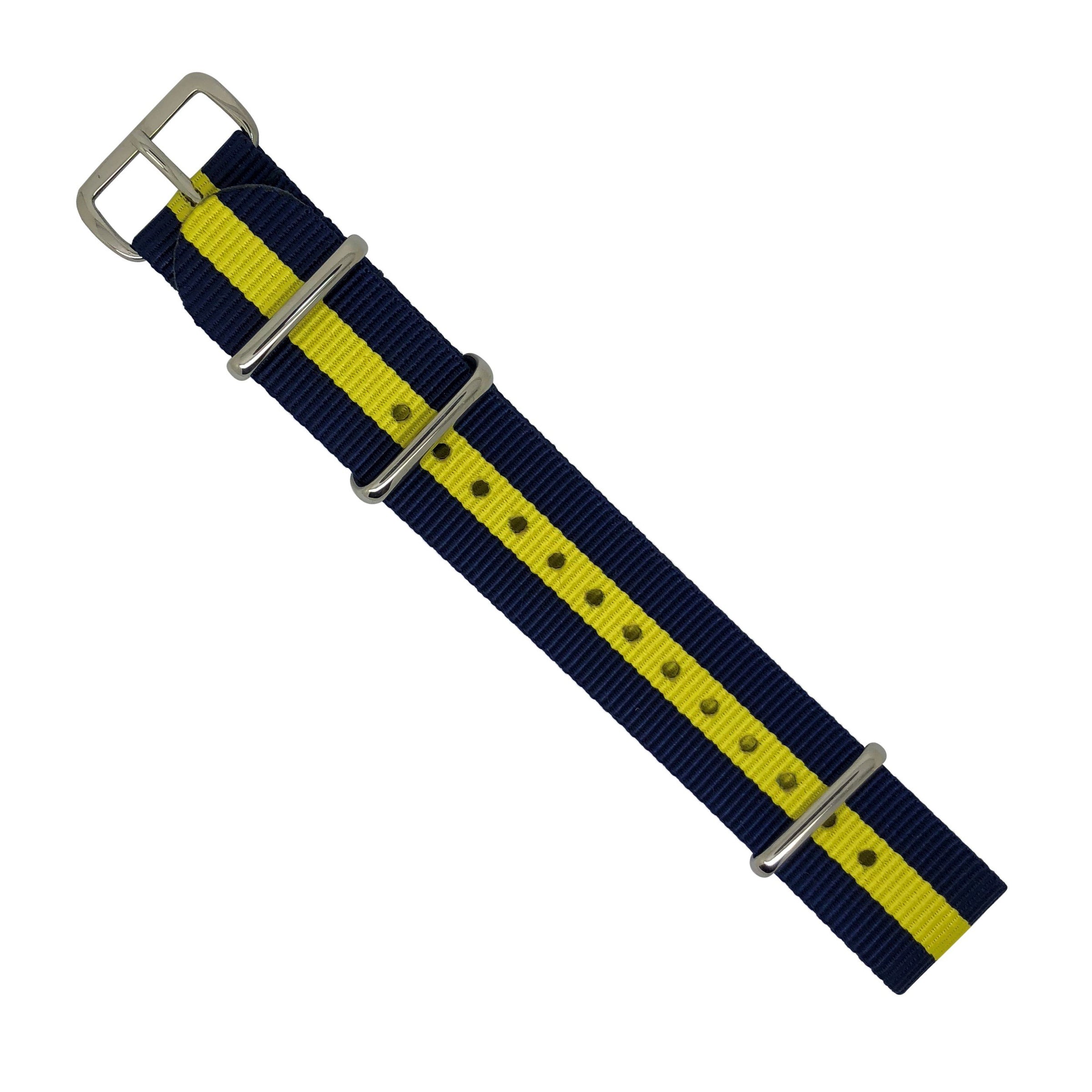 Premium Nato Strap in Navy Yellow with Polished Silver Buckle (20mm) - Nomad Watch Works Malaysia