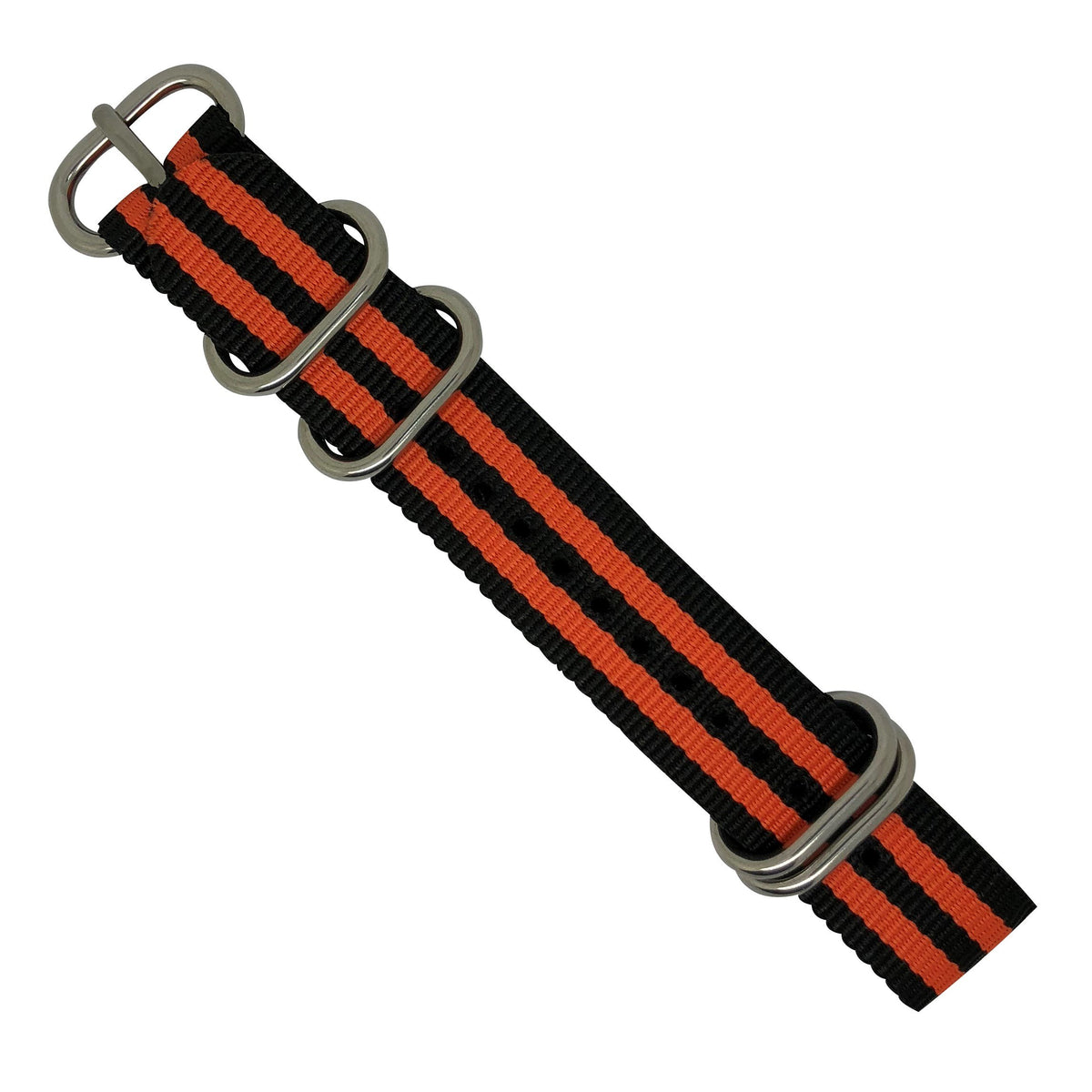 Nylon Zulu Strap in Black Orange Small Stripes with Silver Buckle (24mm) - Nomad Watch Works Malaysia