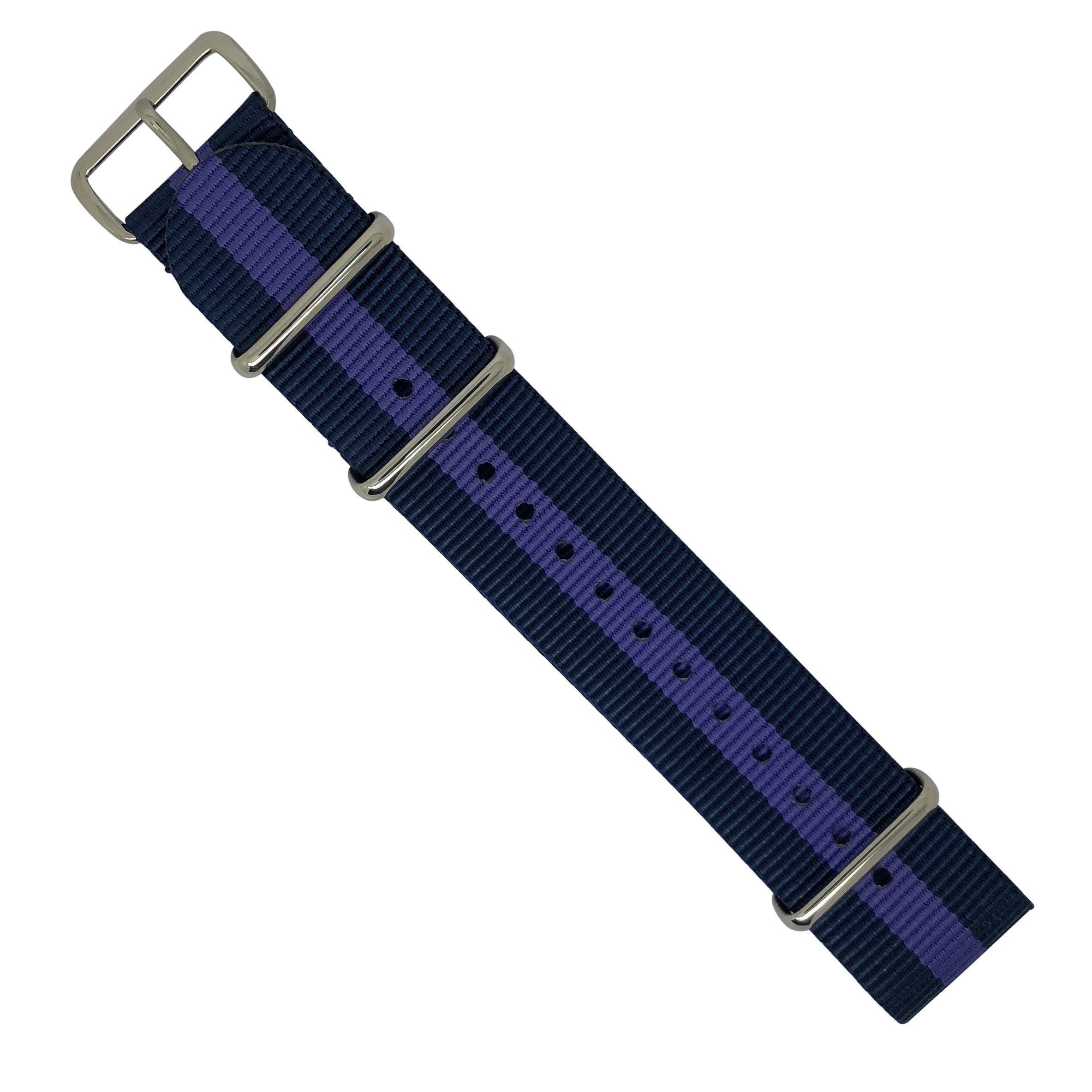 Premium Nato Strap in Navy Purple with Polished Silver Buckle (22mm) - Nomad Watch Works Malaysia