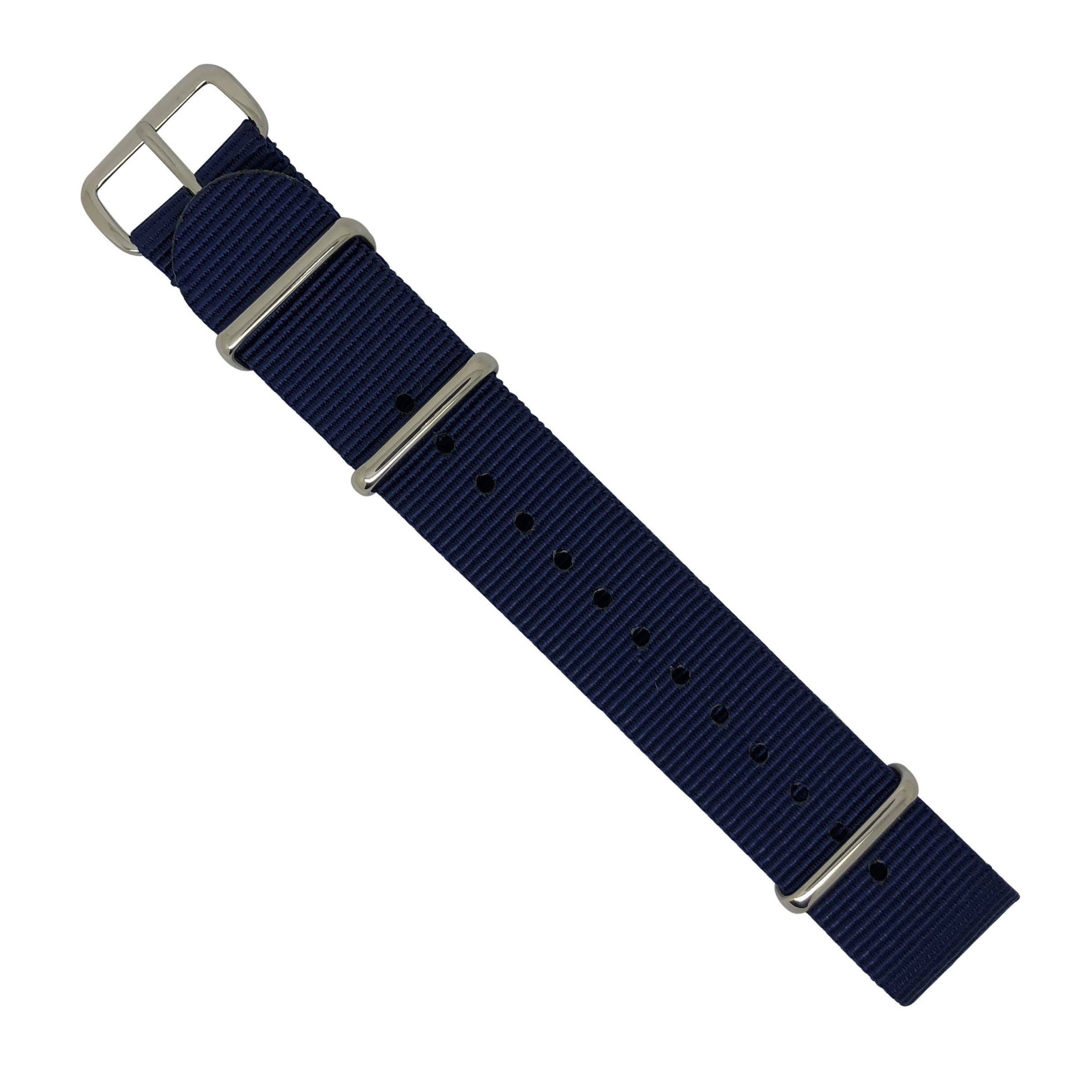 Premium Nato Strap in Navy with Polished Silver Buckle (18mm) - Nomad Watch Works Malaysia