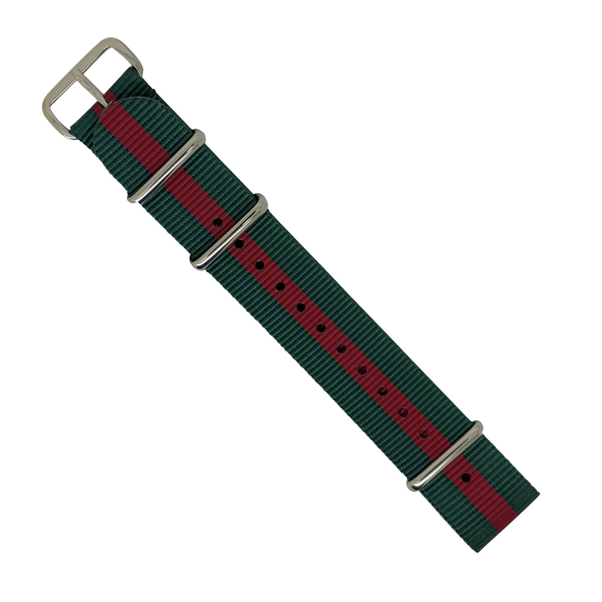 Premium Nato Strap in Green Red with Polished Silver Buckle (20mm) - Nomad Watch Works Malaysia