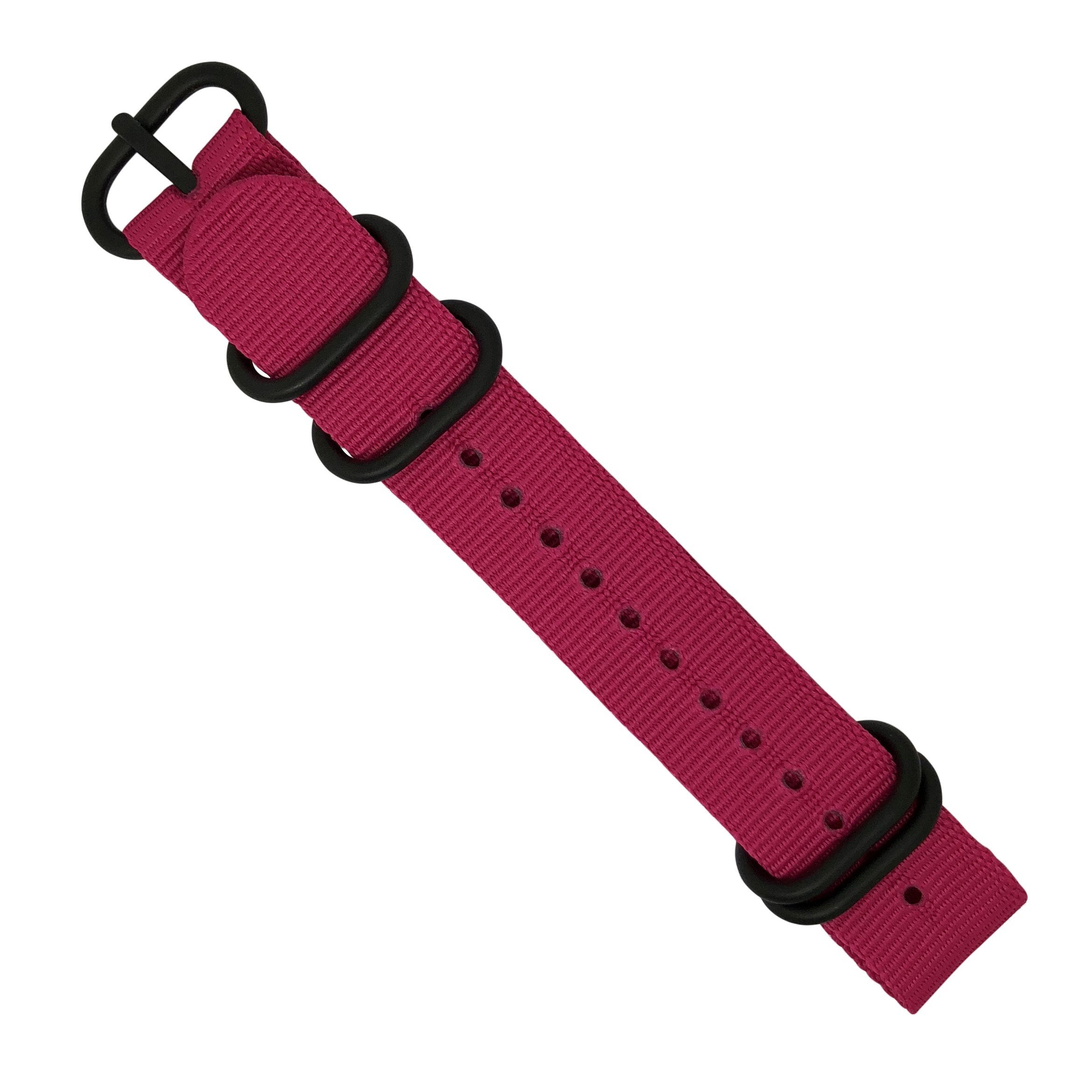 Nylon Zulu Strap in Pink with Black Buckle (24mm) - Nomad Watch Works Malaysia