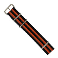 Premium Nato Strap in Black Orange Small Stripes with Polished Silver Buckle (22mm) - Nomad Watch Works Malaysia