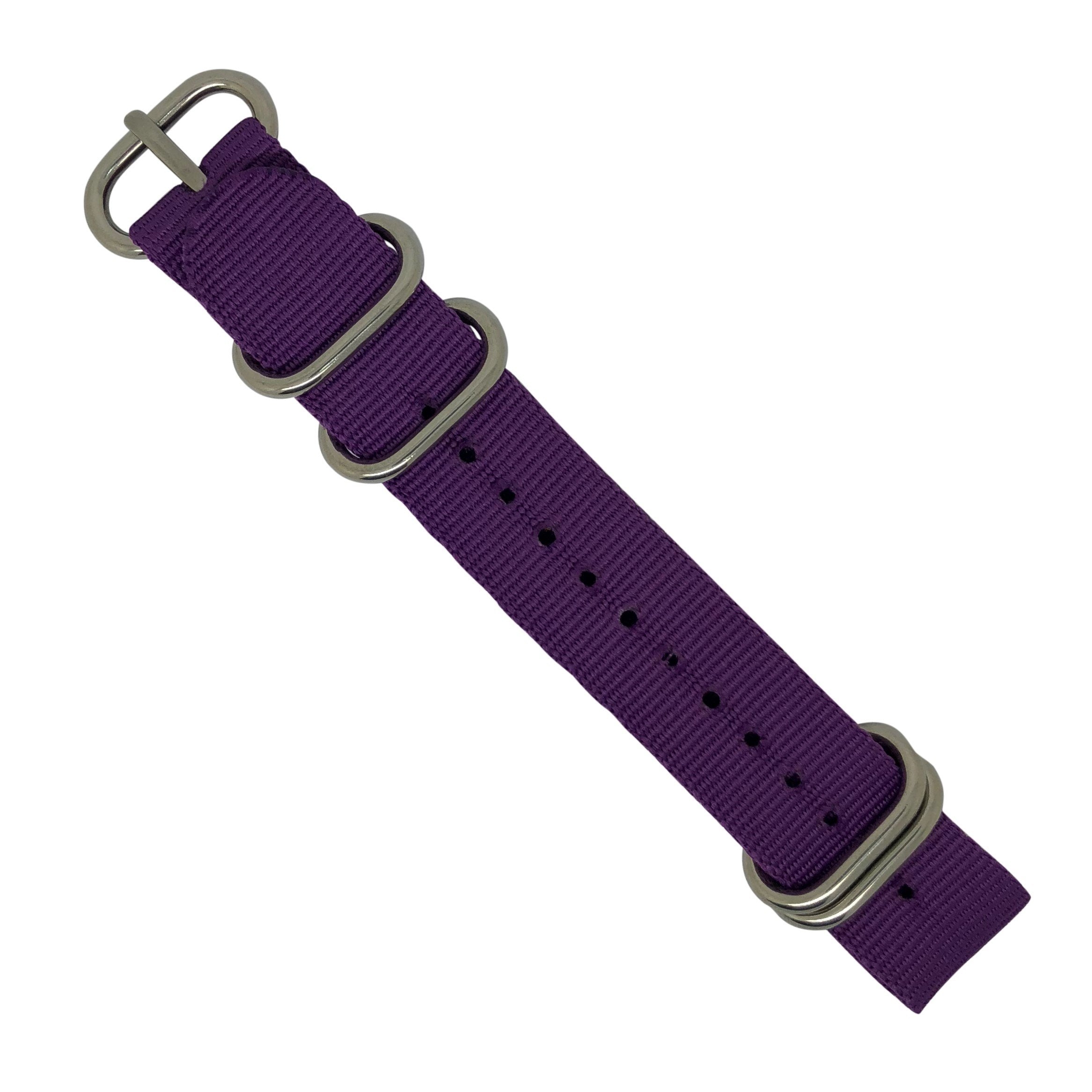 Nylon Zulu Strap in Purple with Silver Buckle (24mm) - Nomad Watch Works Malaysia