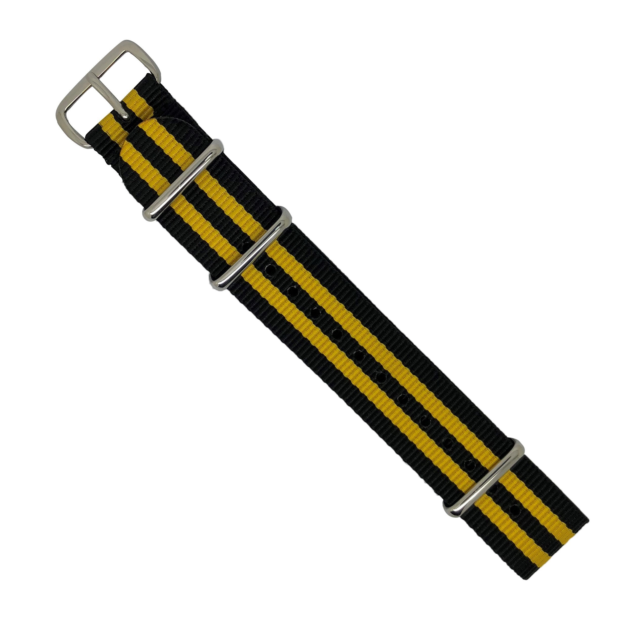 Premium Nato Strap in Black Yellow Small Stripes Nomad Watch