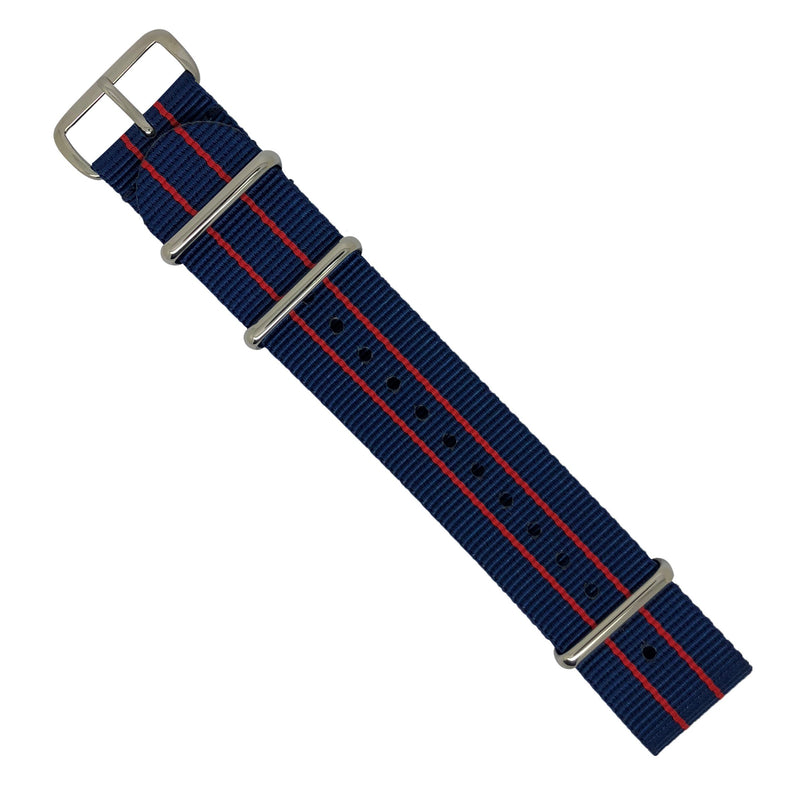 Premium Nato Strap in Blue Double Red with Polished Silver Buckle (22mm) - Nomad Watch Works Malaysia