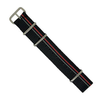 Premium Nato Strap in Black Blue Red Small Stripes with Polished Silver Buckle (20mm) - Nomad Watch Works Malaysia