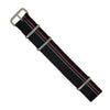 Premium Nato Strap in Black Blue Red Small Stripes with Polished Silver Buckle (20mm) - Nomad Watch Works Malaysia