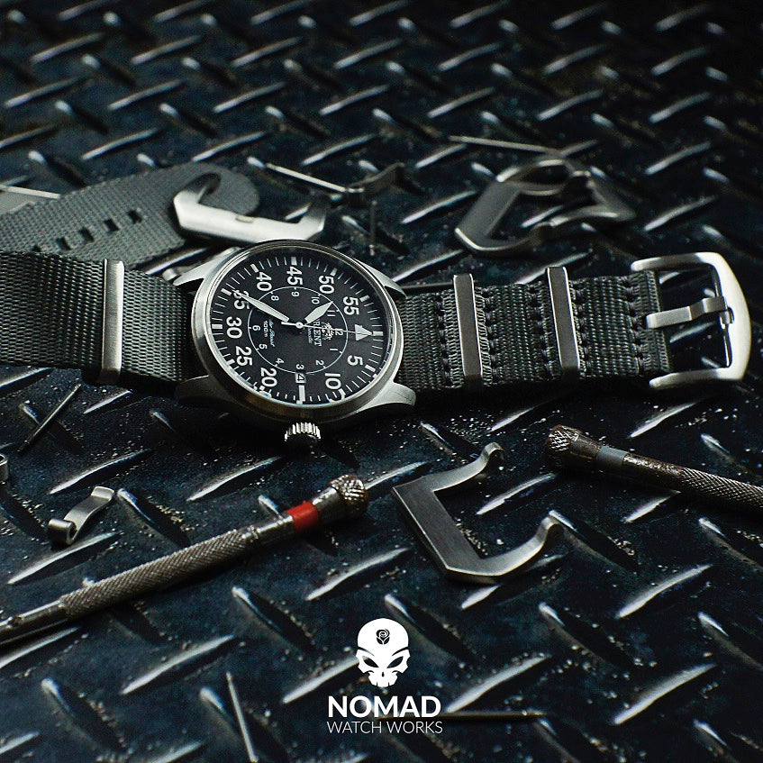 Seat Belt Nato Strap in Grey with Brushed Silver Buckle (20mm) - Nomad Watch Works Malaysia