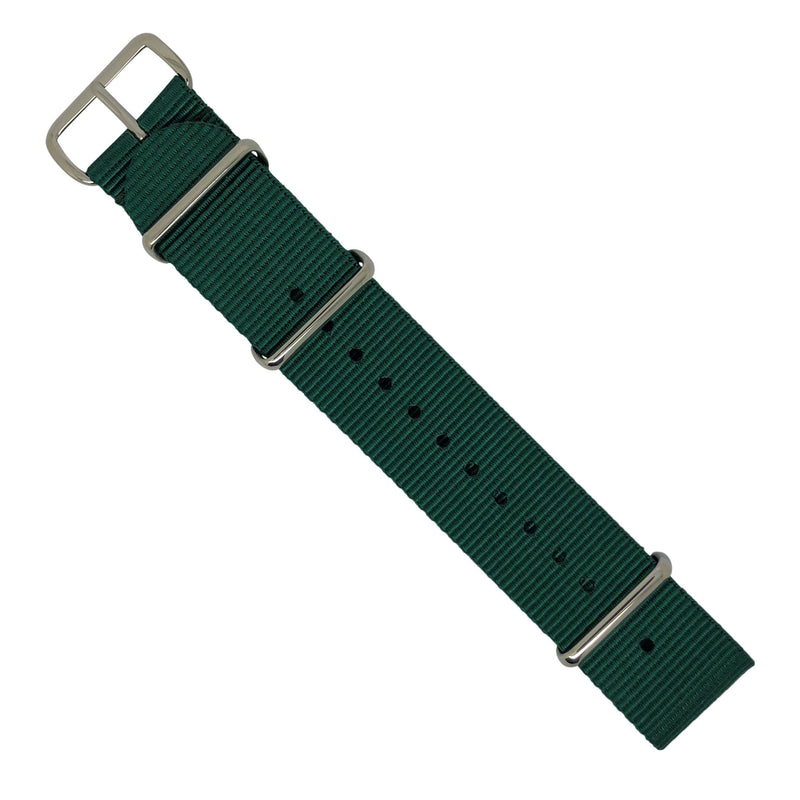 Premium Nato Strap in Forest Green with Polished Silver Buckle (22mm) - Nomad Watch Works Malaysia