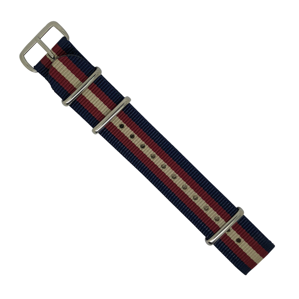 Premium Nato Strap in Navy Red Cream with Polished Silver Buckle (20mm) - Nomad Watch Works Malaysia