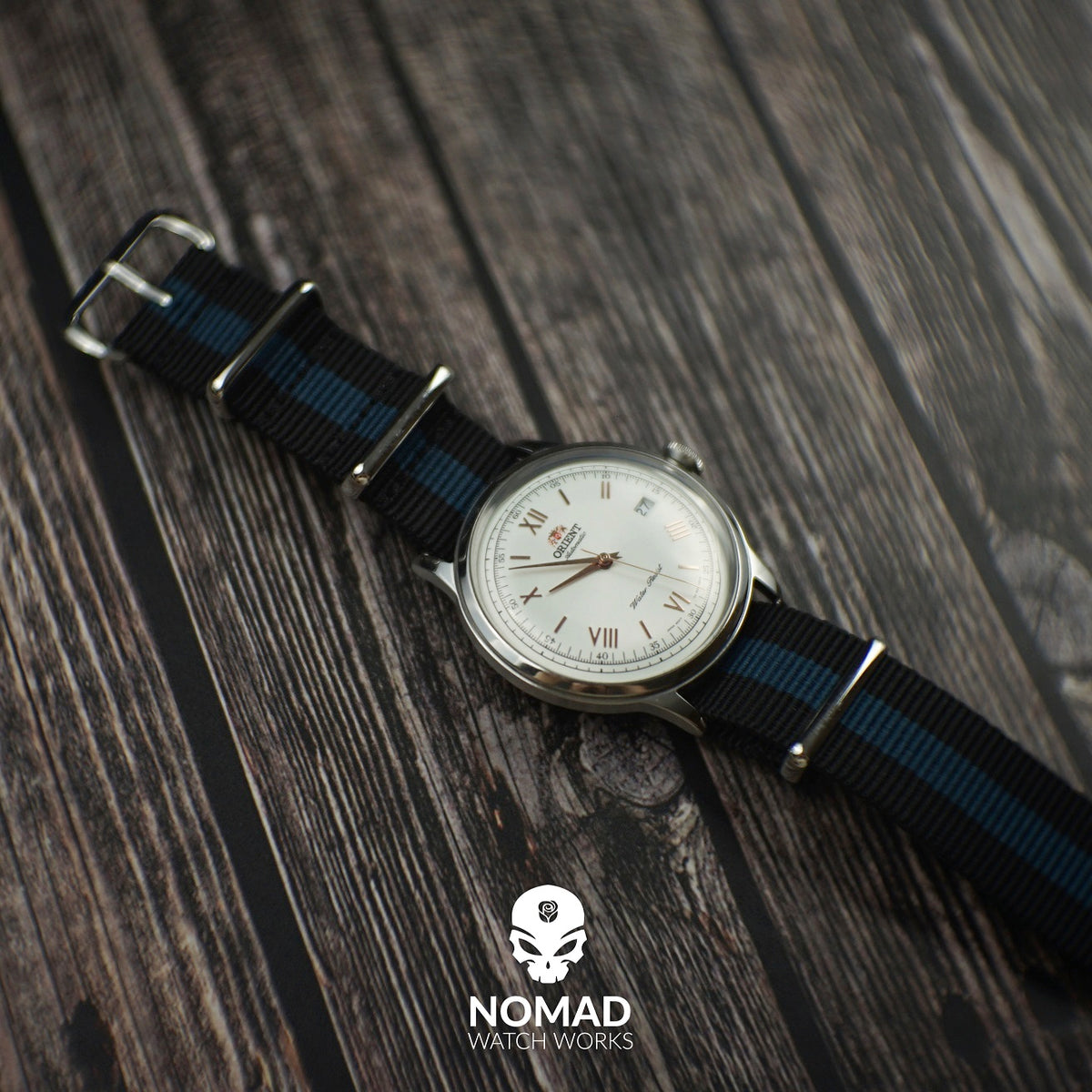 Premium Nato Strap in Black Blue with Polished Silver Buckle (20mm) - Nomad Watch Works Malaysia