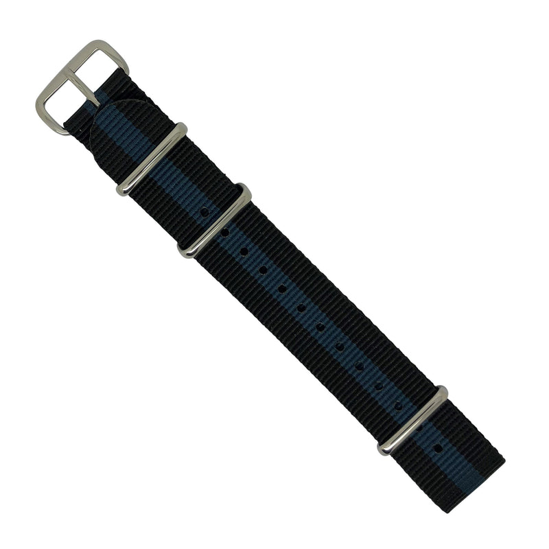 Premium Nato Strap in Black Blue with Polished Silver Buckle (20mm) - Nomad Watch Works Malaysia