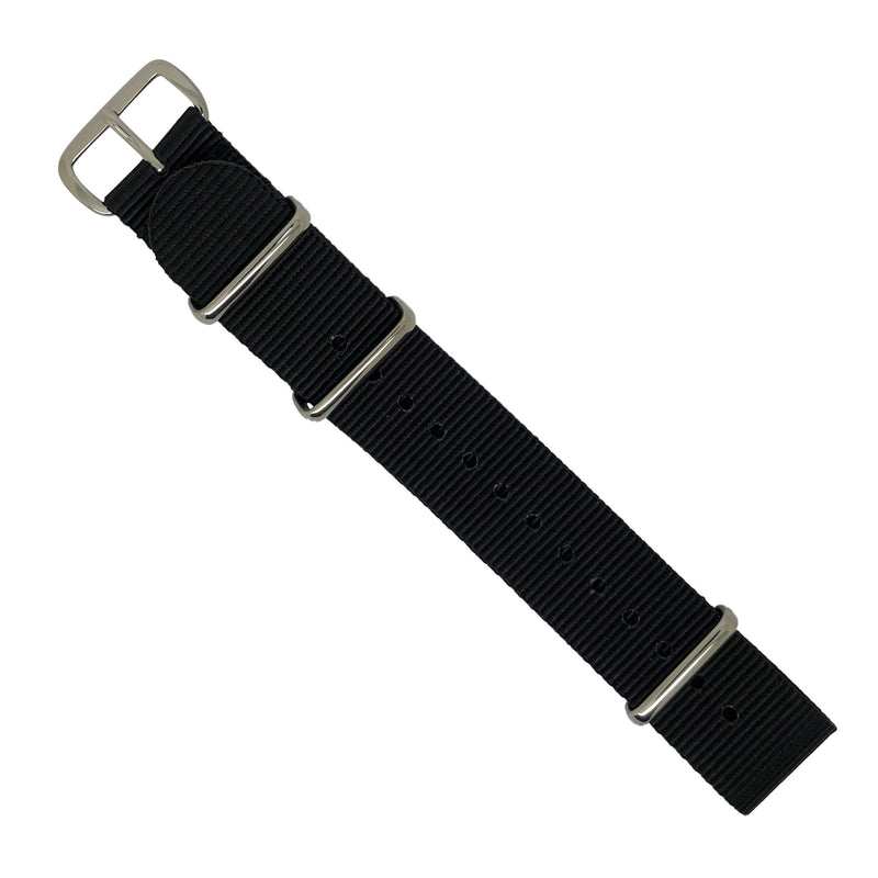 Premium Nato Strap in Black with Polished Silver Buckle (18mm) - Nomad Watch Works Malaysia