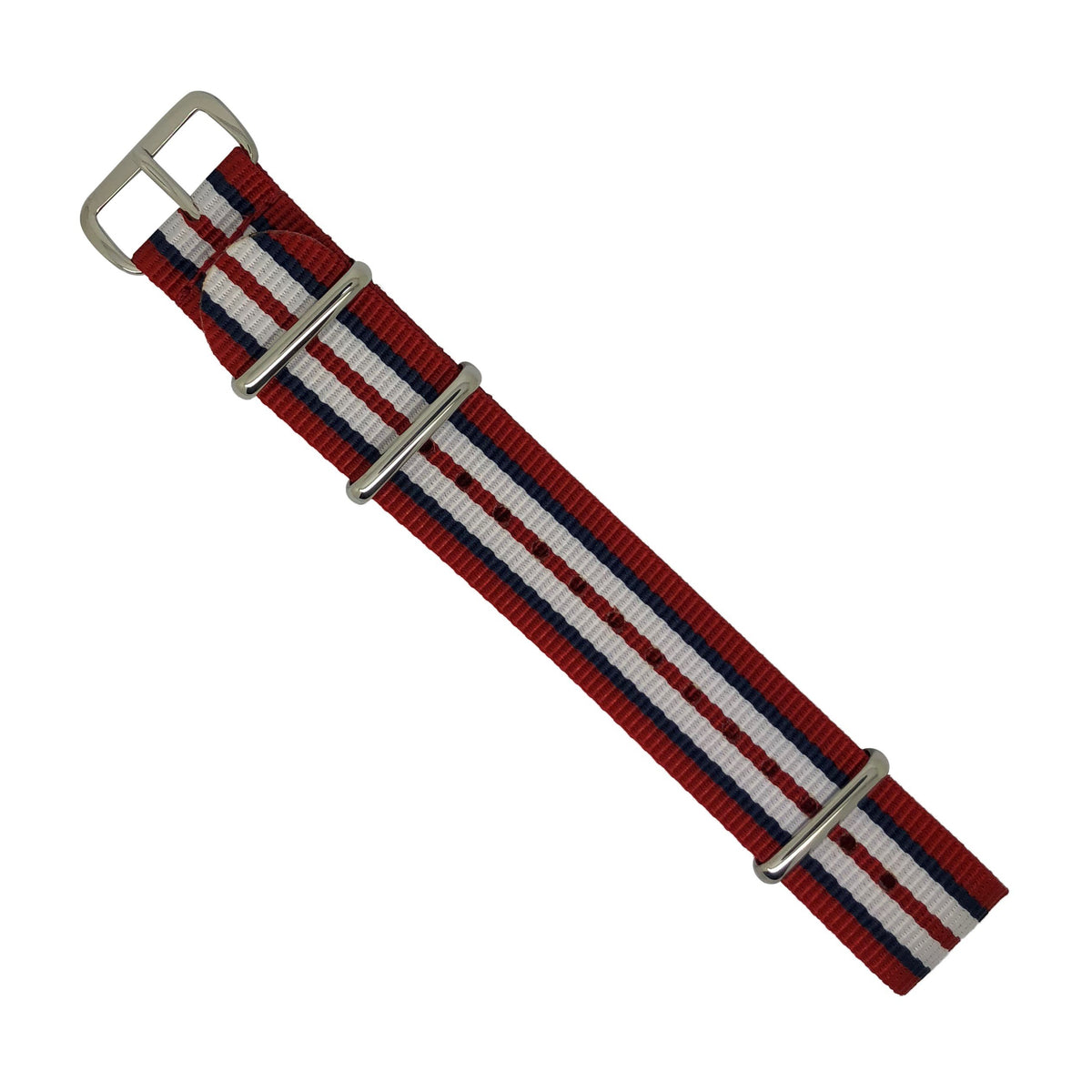 Premium Nato Strap in Red Navy White with Polished Silver Buckle (20mm) - Nomad Watch Works Malaysia