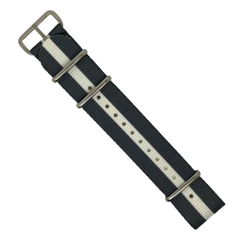 Premium Nato Strap in Grey White with Polished Silver Buckle (22mm) - Nomad Watch Works Malaysia