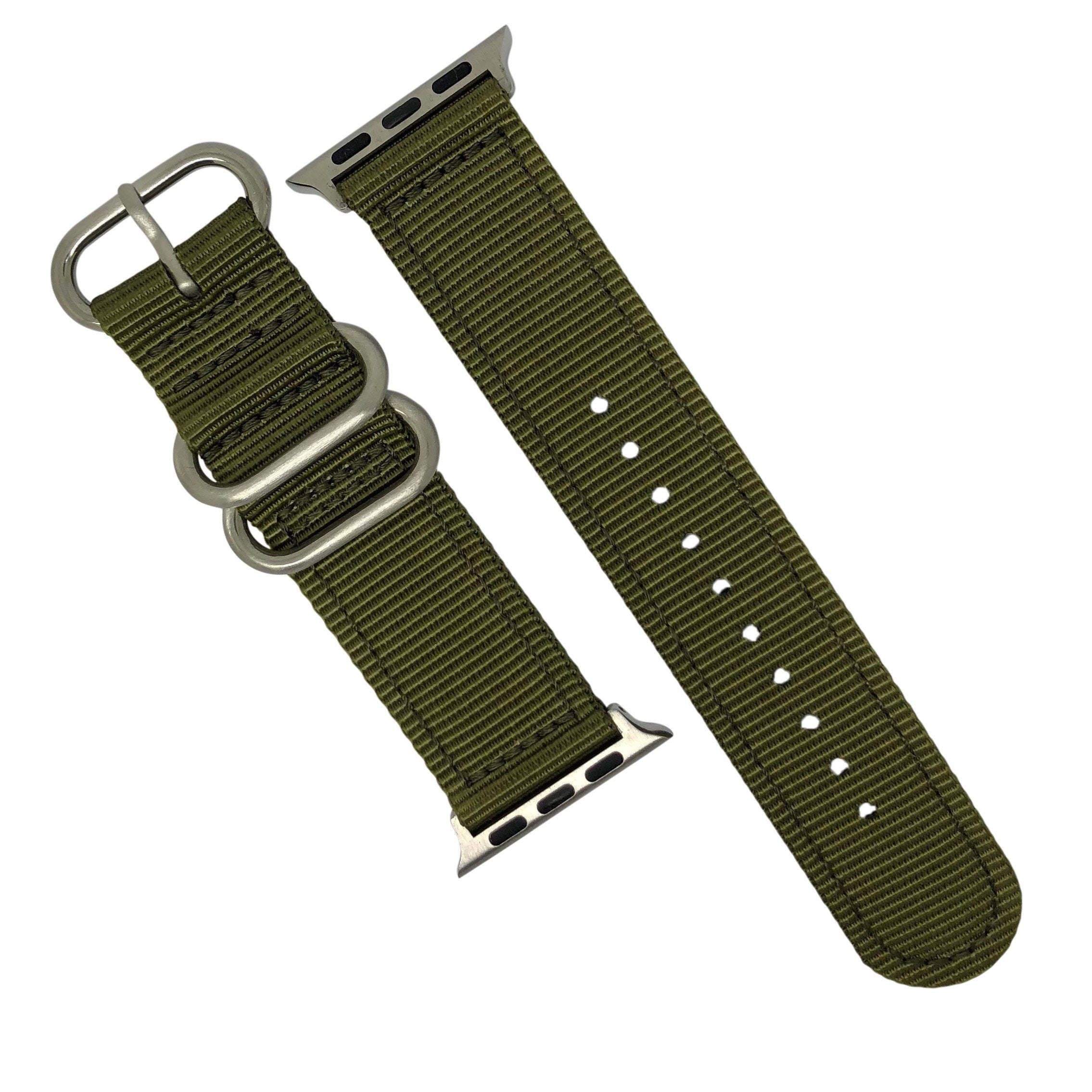 Apple Watch Nylon Zulu Strap in Olive with Silver Buckle (38 & 40mm) - Nomad Watch Works Malaysia
