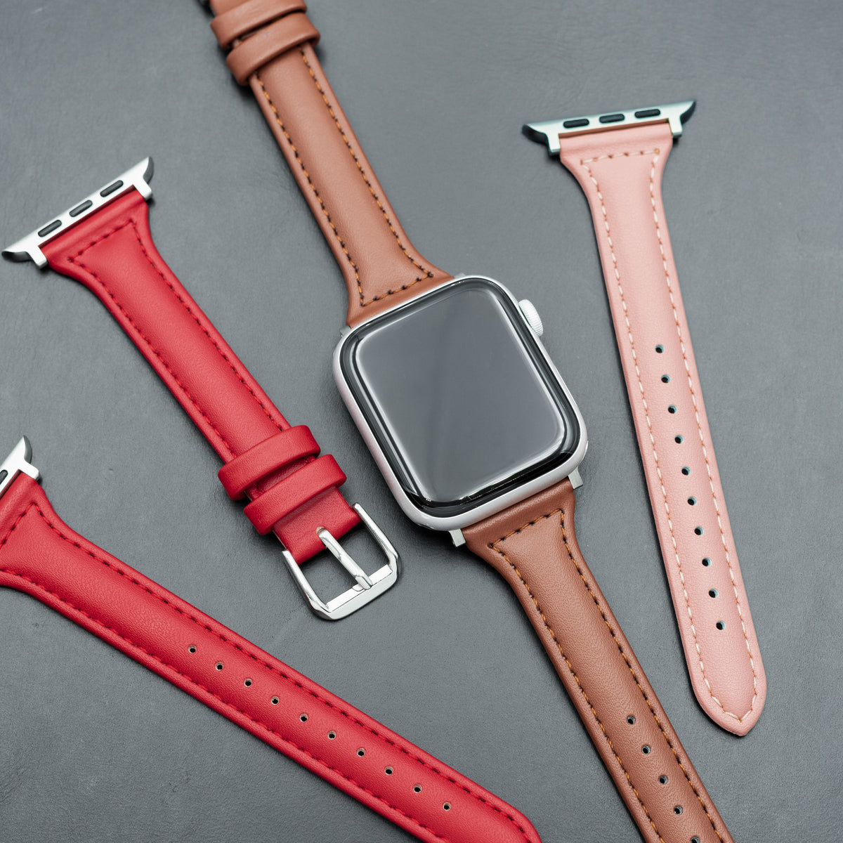 Apple Watch Slim Leather Strap in Red (38, 40,41mm) - Nomad Watch Works MY