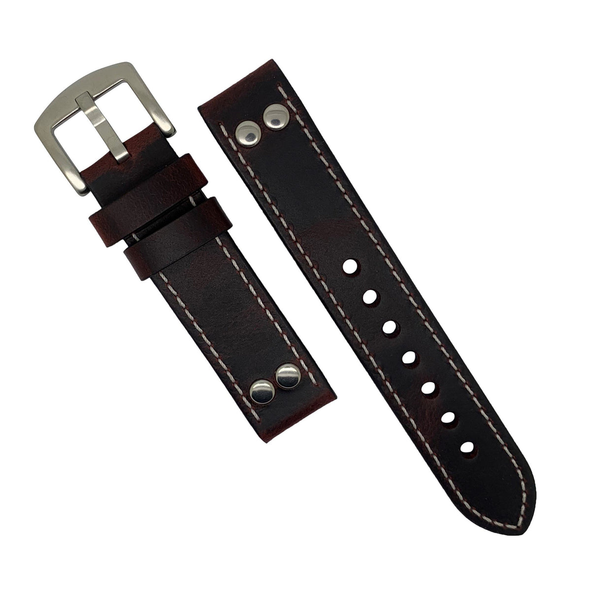 Premium Pilot Oil Waxed Leather Watch Strap in Maroon (20mm) - Nomad Watch Works Malaysia