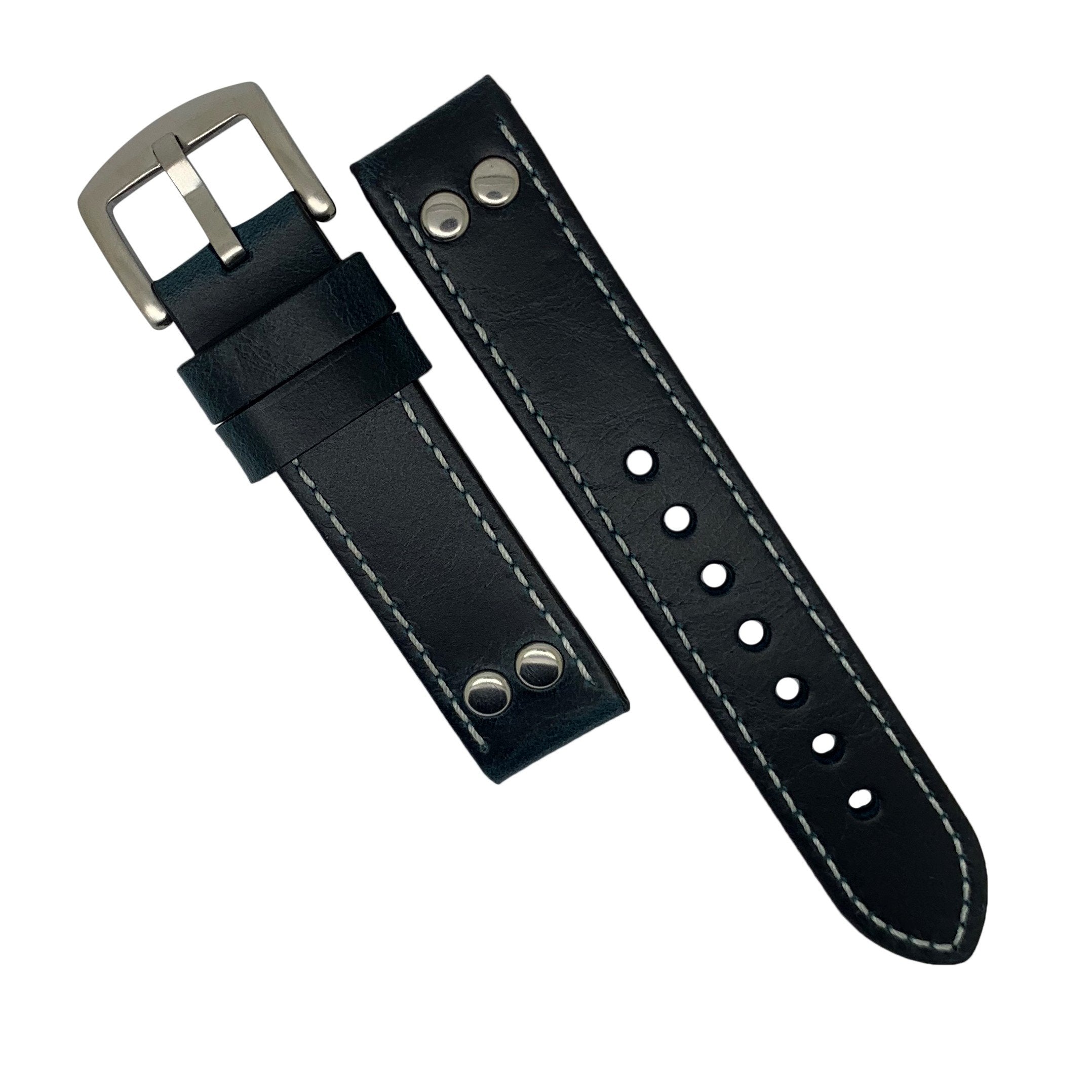 Premium Pilot Oil Waxed Leather Watch Strap in Navy (20mm) - Nomad Watch Works Malaysia