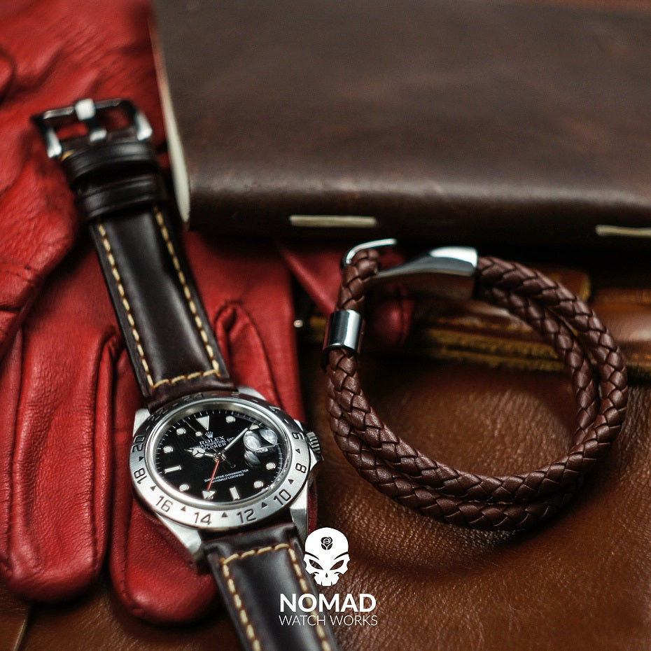 M2 Oil Waxed Leather Watch Strap in Brown with Silver Buckle (20mm) - Nomad Watch Works Malaysia