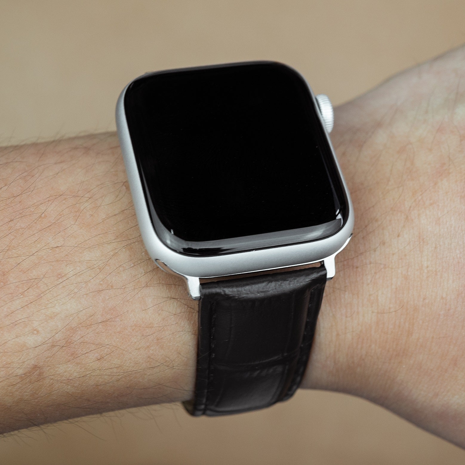 Apple Watch Genuine Croc Pattern Stitched Leather Strap in Black (38 & 40mm) - Nomad Watch Works MY