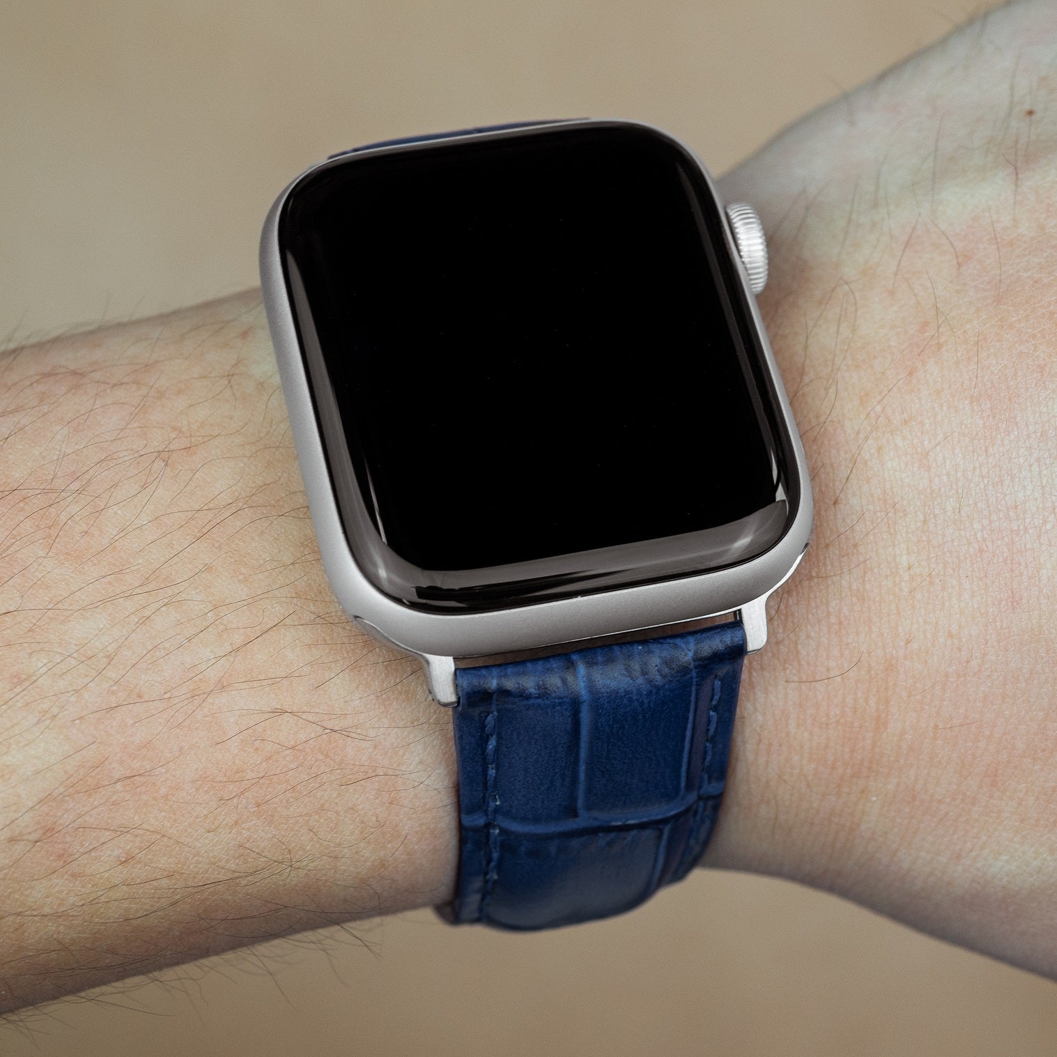 Genuine Croc Pattern Stitched Leather Strap in Navy Apple Watch