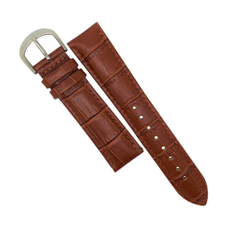Genuine Croc Pattern Stitched Leather Watch Strap in Tan with Silver Buckle (12mm) - Nomad Watch Works Malaysia