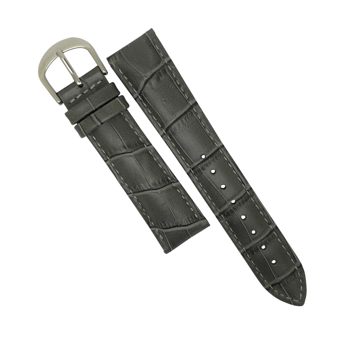 Genuine Croc Pattern Stitched Leather Watch Strap in Grey with Silver Buckle (12mm) - Nomad Watch Works Malaysia