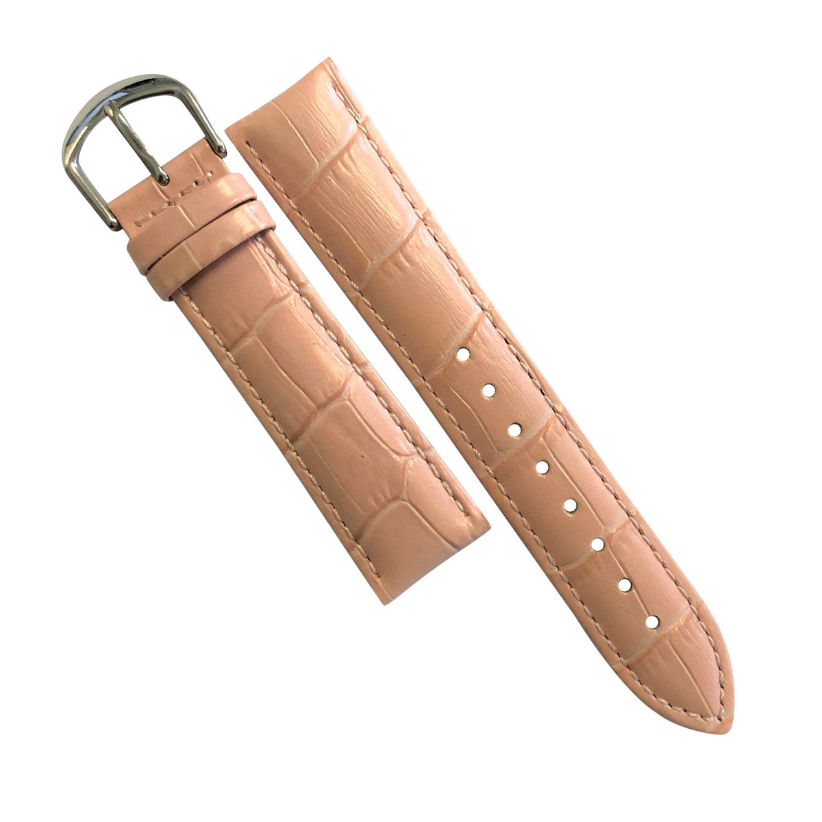 Genuine Croc Pattern Stitched Leather Watch Strap in Pink with Silver Buckle (12mm) - Nomad Watch Works Malaysia