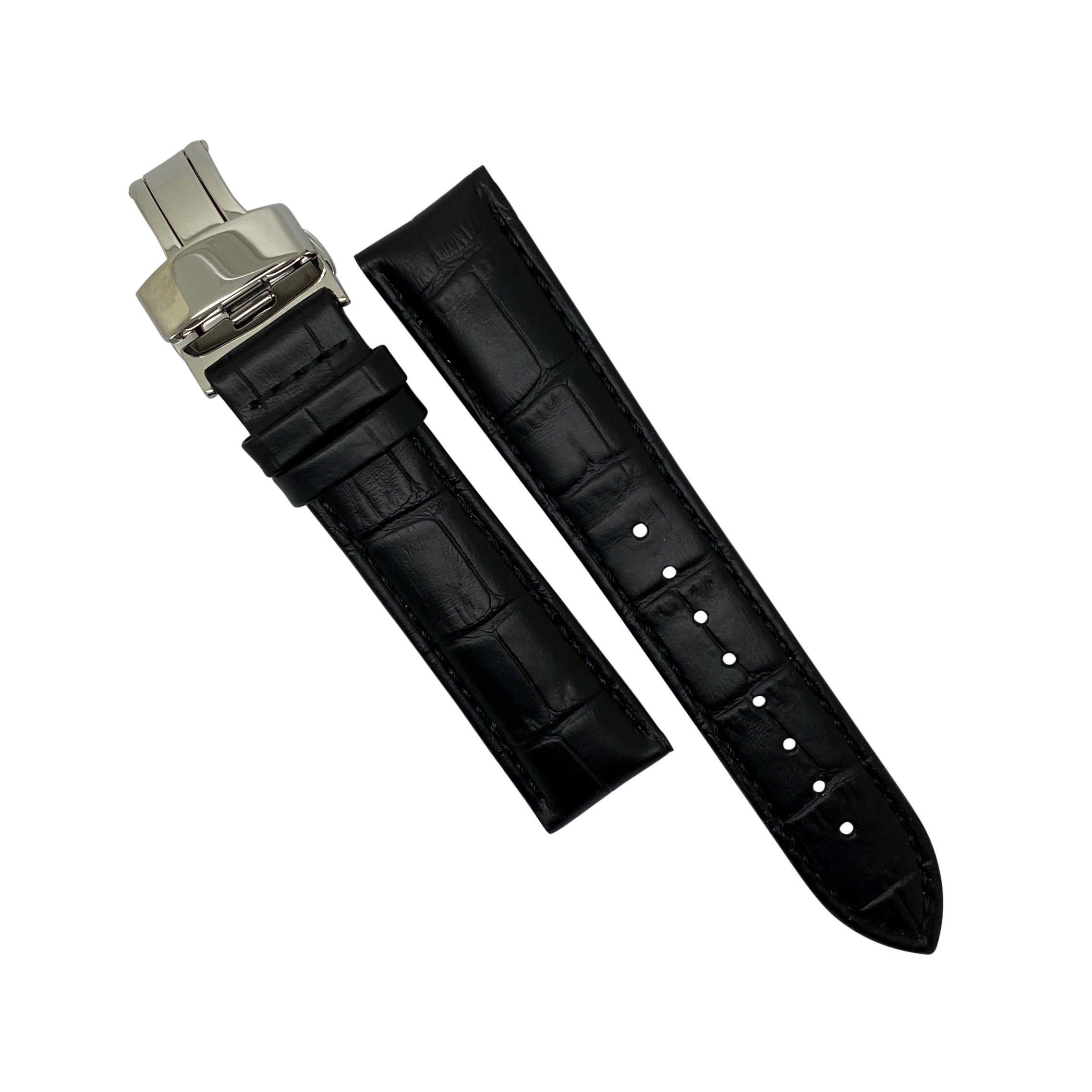 Genuine Croc Pattern Leather Watch Strap in Black w/ Butterfly Clasp (18mm) - Nomad Watch Works Malaysia