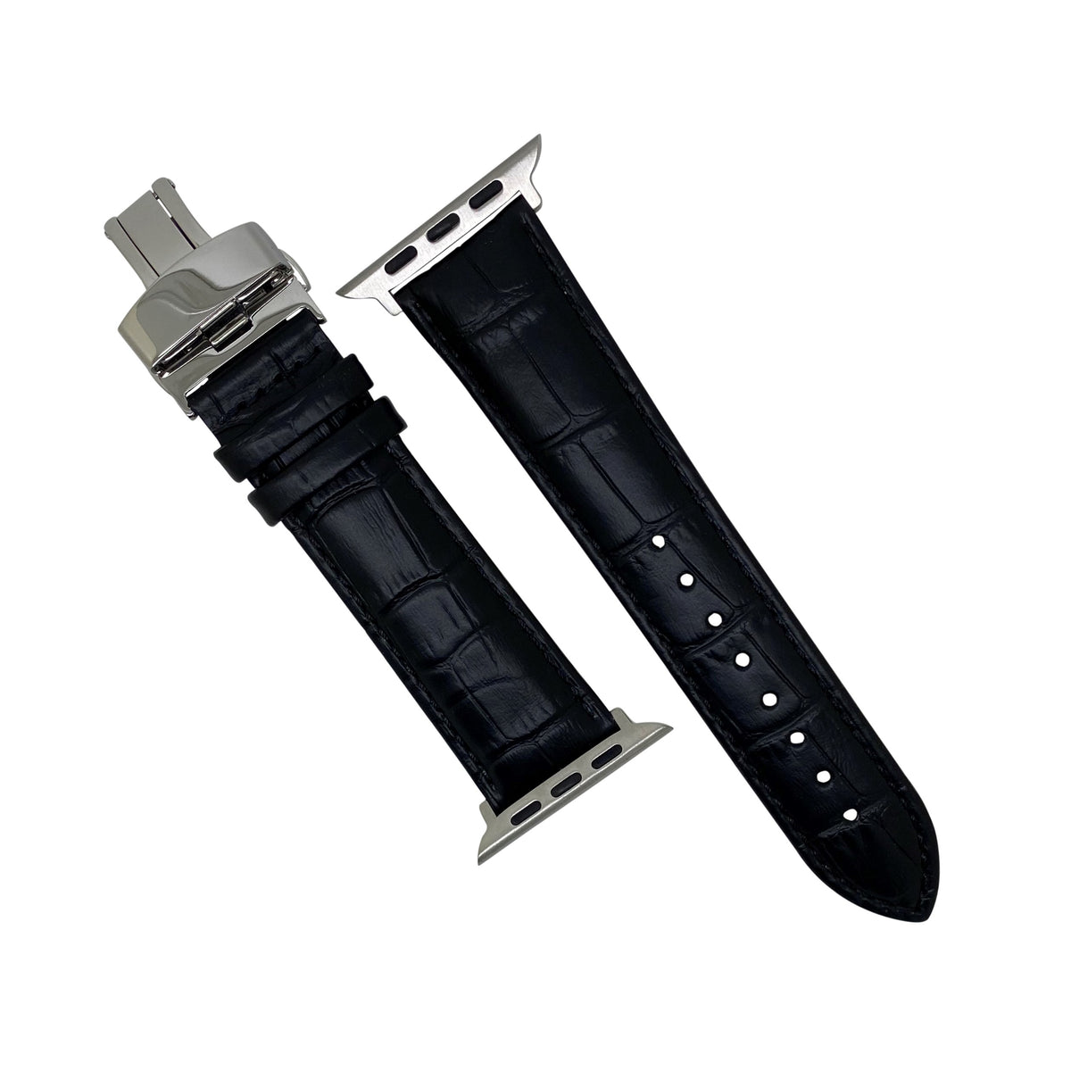 Apple Watch Genuine Croc Pattern Leather Watch Strap in Black w/ Butterfly Clasp (38 & 40mm) - Nomad Watch Works Malaysia