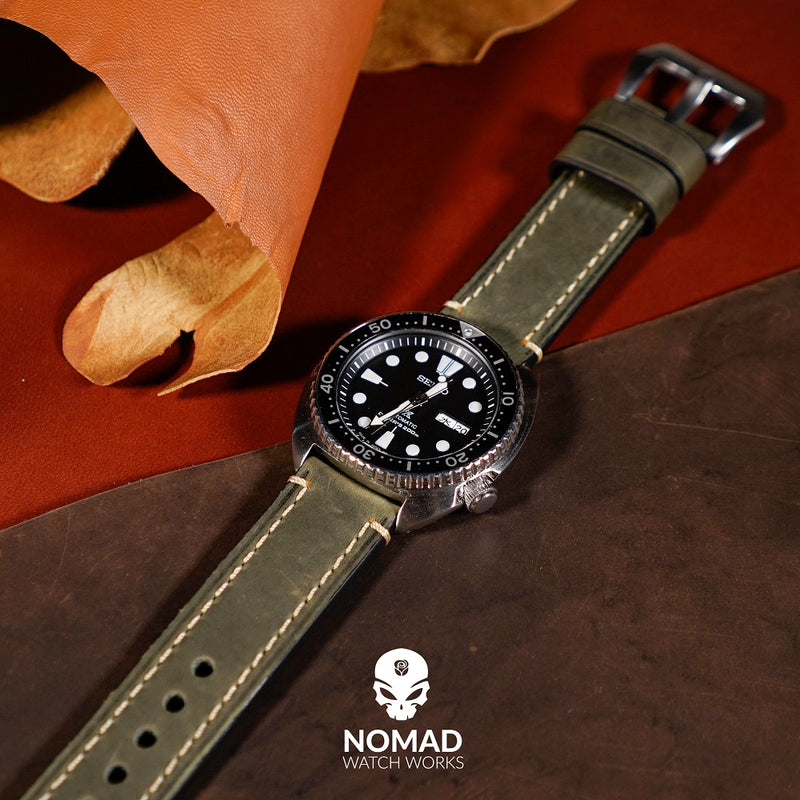 M1 Vintage Leather Watch Strap in Olive (20mm) - Nomad Watch Works Malaysia