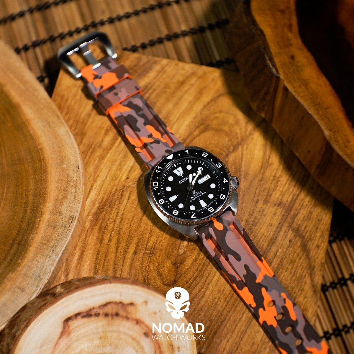 V3 Silicone Strap in Orange Camo (22mm) - Nomad Watch Works Malaysia