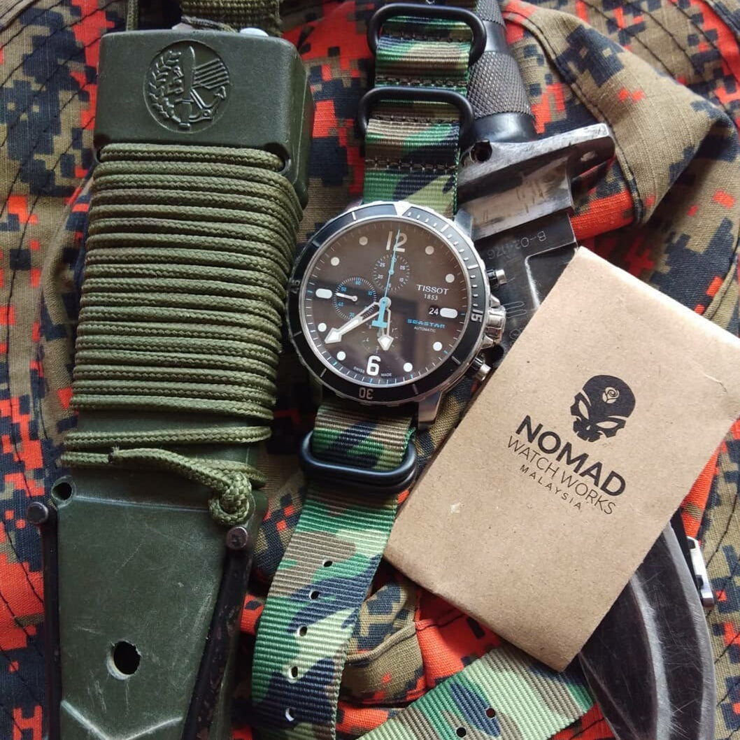 Heavy Duty Zulu Strap in Green Camo with Silver Buckle (20mm) - Nomad Watch Works Malaysia