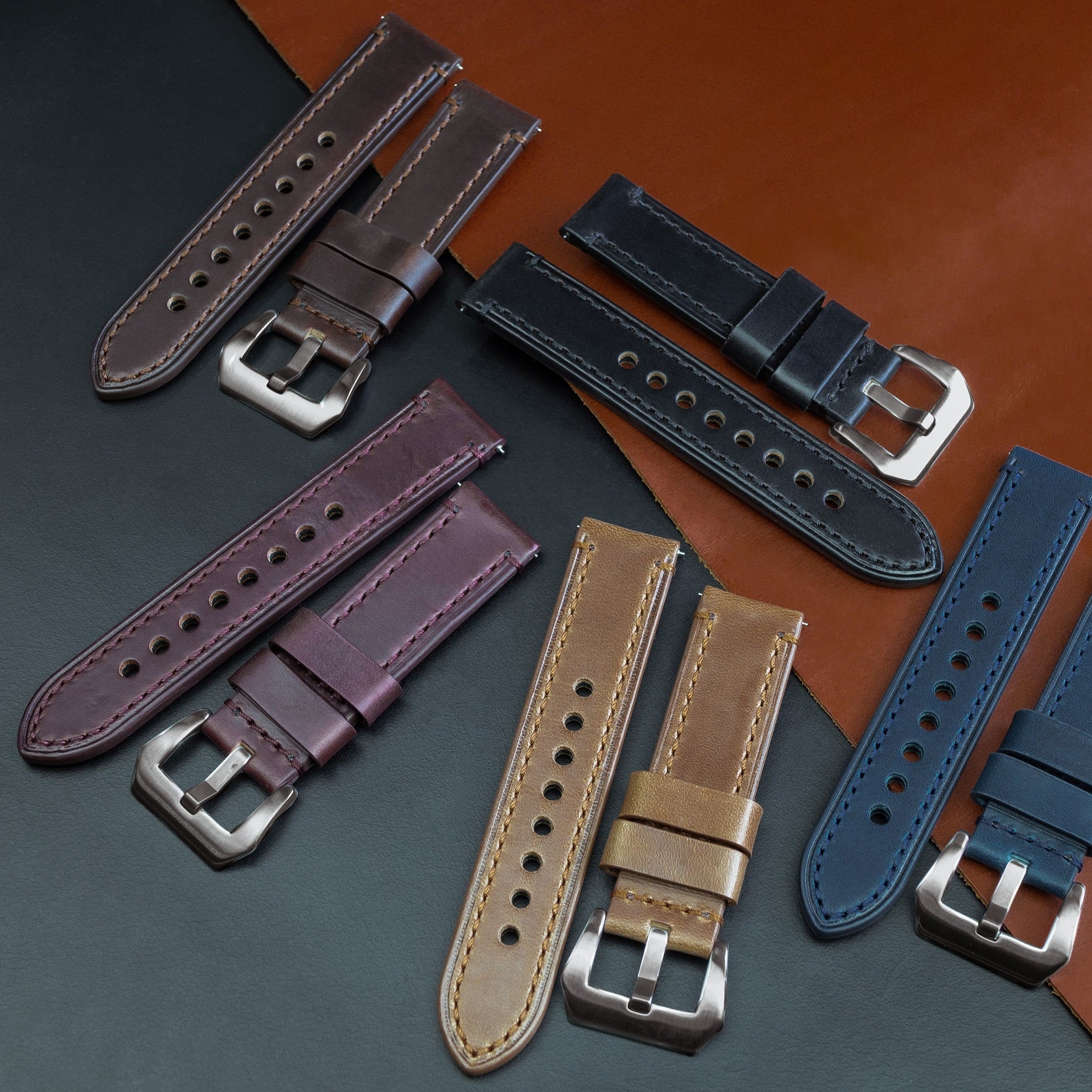N2W Ammo Horween Leather Strap in Dublin Navy (20mm) - Nomad Watch Works MY