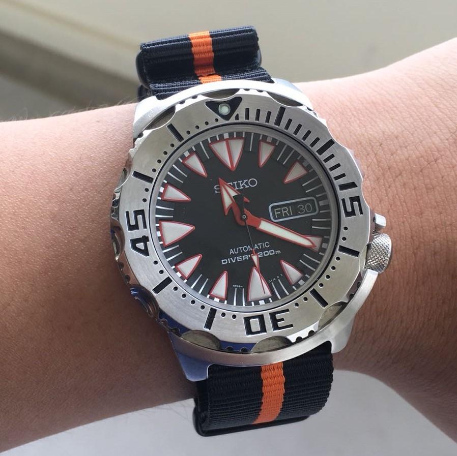 Premium Nato Strap in Black Orange with Polished Silver Buckle (18mm) - Nomad Watch Works Malaysia