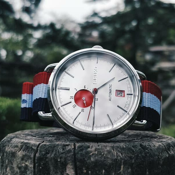Premium Nato Strap in Navy White Red with Polished Silver Buckle (18mm) - Nomad Watch Works Malaysia