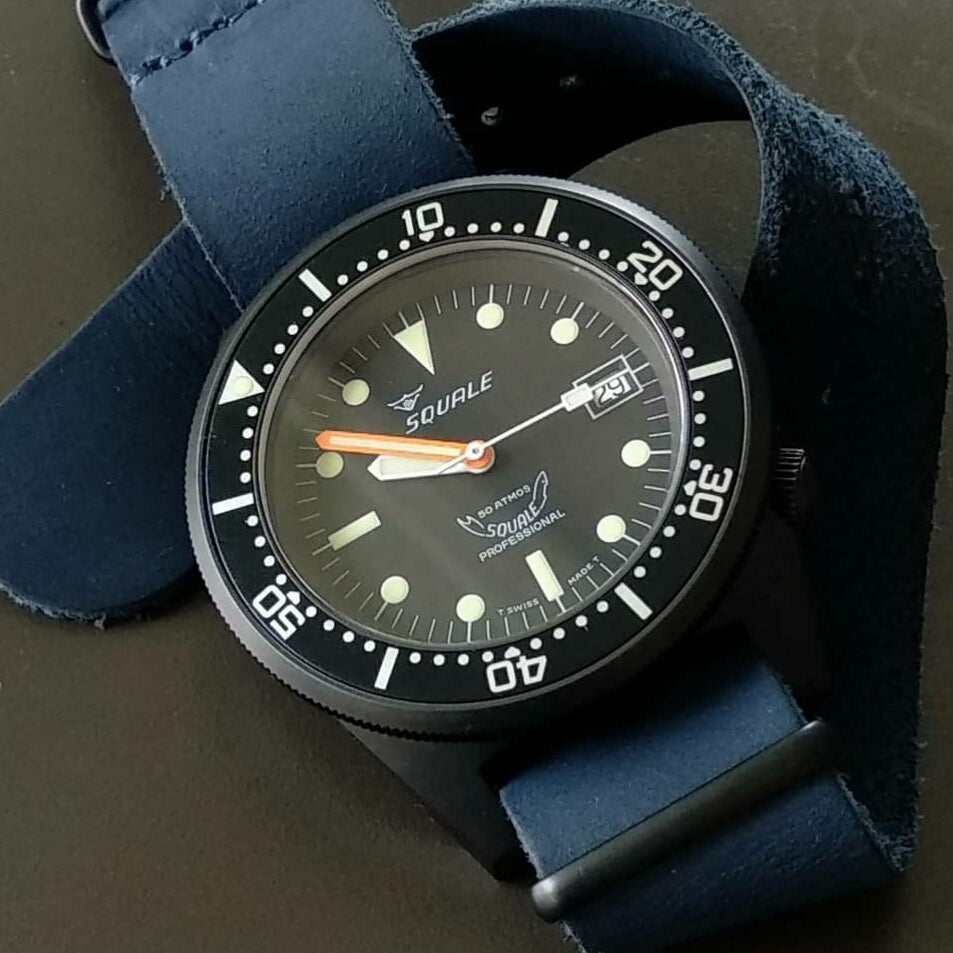 Premium Leather Nato Strap in Navy with Silver Buckle (18mm) - Nomad Watch Works Malaysia