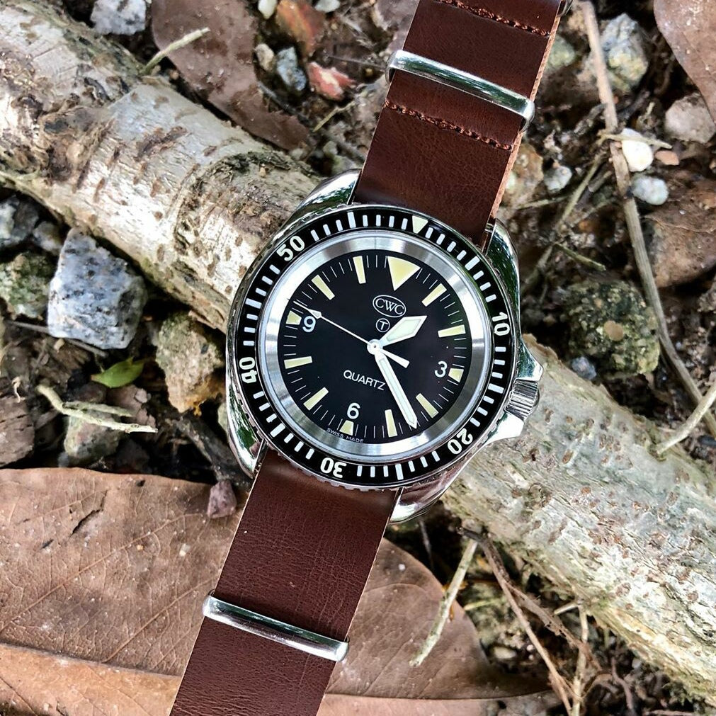 Premium Leather Nato Strap in Brown with Silver Buckle (18mm) - Nomad Watch Works Malaysia