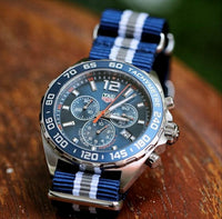 Premium Nato Strap in Navy White Grey (Crest) with Polished Silver Buckle (20mm) - Nomad Watch Works Malaysia