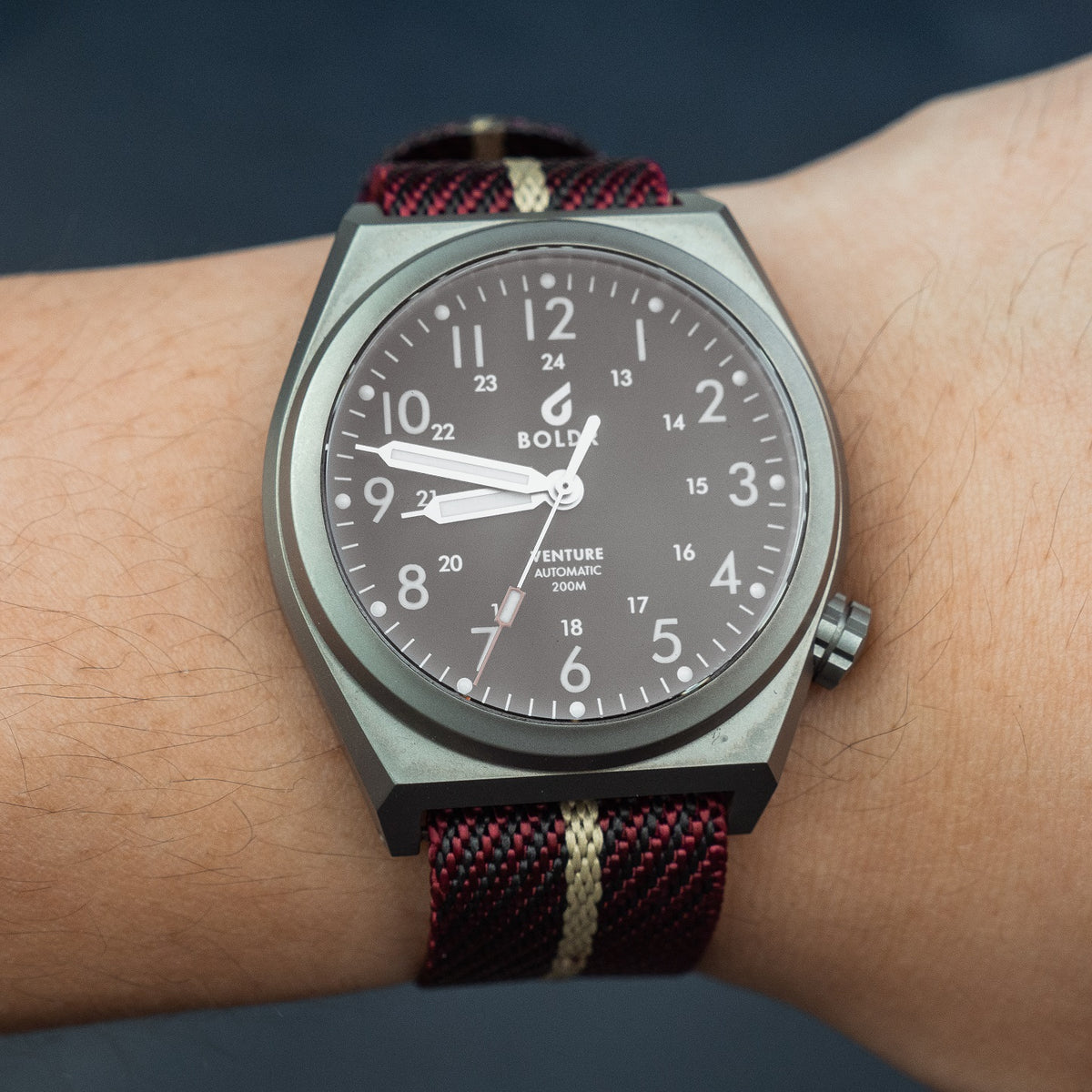 Lux Single Pass Strap in Burgundy Sand with Silver Buckle (20mm) - Nomad Watch Works MY