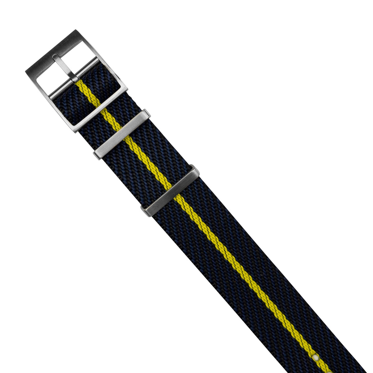 Lux Single Pass Strap in Navy Yellow with Silver Buckle (20mm) - Nomad Watch Works MY