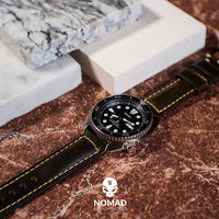 M2 Oil Waxed Leather Watch Strap in Olive with Silver Buckle (20mm) - Nomad Watch Works Malaysia