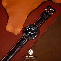 M2 Oil Waxed Leather Watch Strap in Maroon with Silver Buckle (20mm) - Nomad Watch Works Malaysia