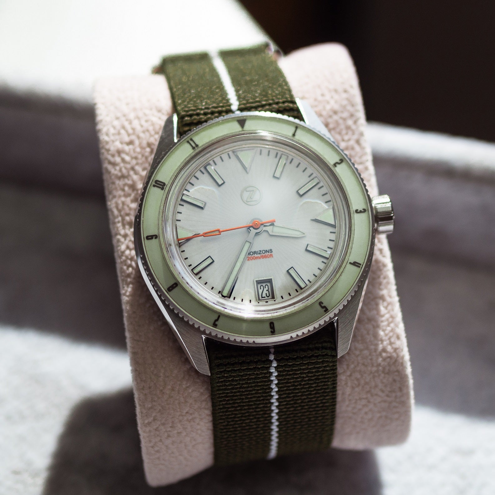 Marine Nationale Strap in Olive White with Silver Buckle (20mm) - Nomad Watch Works MY